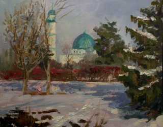 Зимний пейзаж с мечетью. Этюд